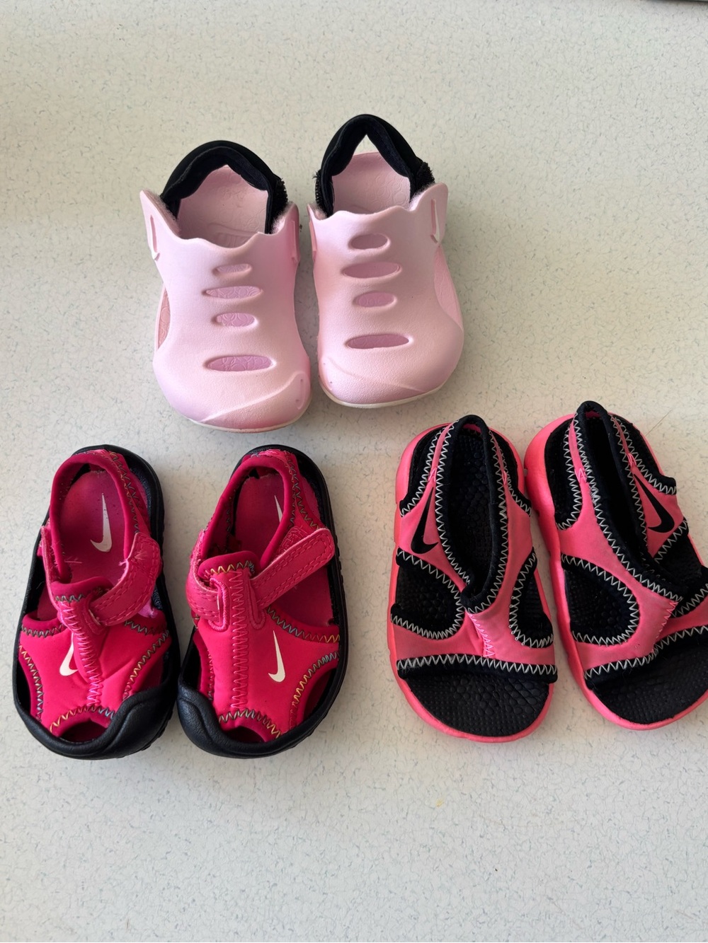 Nike Kids Pink Water Shoe Trio - Light Pink, Bright Pink & Hot Pink (3)